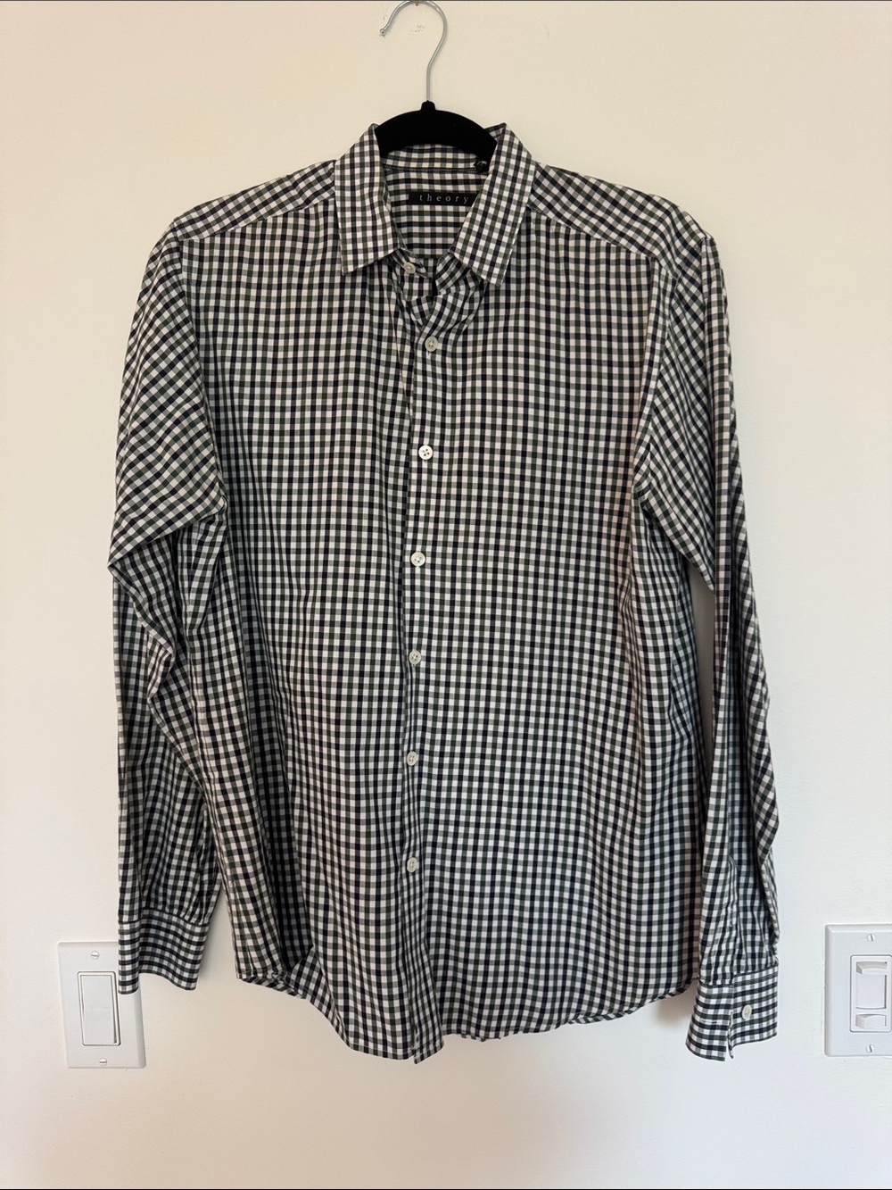Theory Men's Green & Navy Gingham Button-Up Shirt